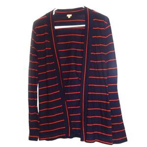J. CREW FACTORY women's small thin navy blue striped open front cardigan sweater